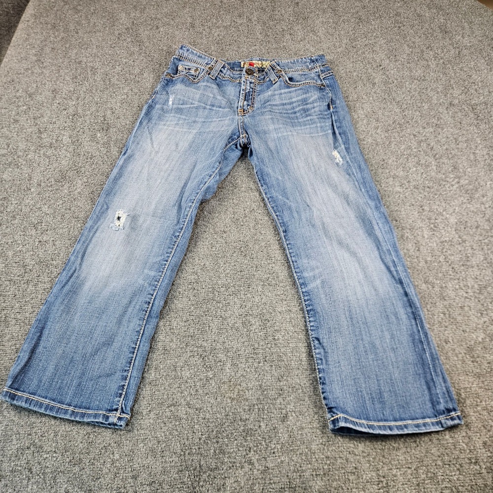 BKE Harper Stretch Straight Leg Distressed Jeans Blue Measurement (30x24)